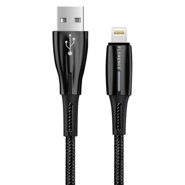 Фото - Кабель синхронизации данных Florence Solid LED Lightning 1m 3A Black (FL-2206-KL)