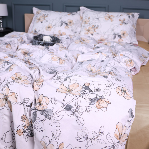Фото - Простирадло двоспальне MirSon Поплін 00-2 Beige Flowers 180х200 см (2200009700644)
