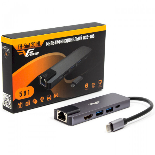 Фото - Хаб USB Frime USB3.0, USB2.0, PD, HDMI, RJ45 Space Grey (FH-5in1.201HL)
