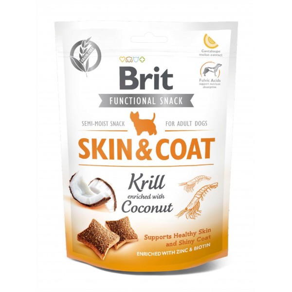 Фото - Ласощі для собак Brit Care Functional Snack Skin and Coat для здорової шкіри та шерсті з крилем та кокосом 150 г (8595602539963)