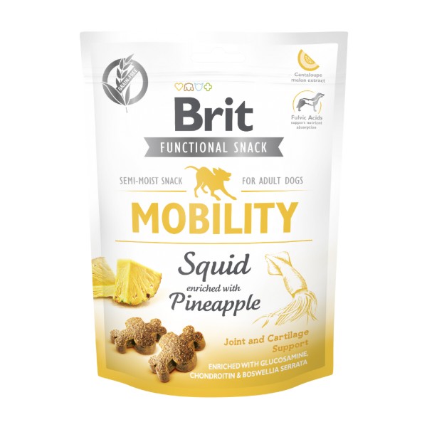 Фото - Ласощі для собак Brit Care Functional Snack Mobility для підтримки суглобів з кальмаром та ананасом 150 г (8595602539932)