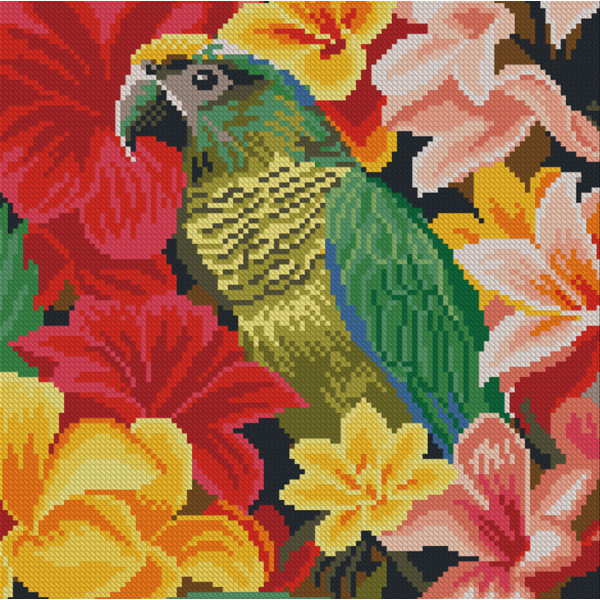 Фото - Алмазная живопись Strateg Попугай в цветах 30х30 (FZ3030-38)