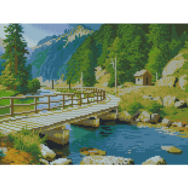 Фото - Алмазний живопис Strateg Міст у горах 30х40 (FZ3040-10)