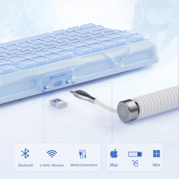 Фото - Клавіатура бездротова ігрова GravaStar Mercury K1 80keys EN BT/WL/USB Ice Blue (GSK1_BLU)