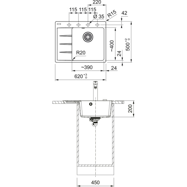 Фото - Мийка кухонна Franke Centro 620х500х200 мм CNG 611-62 TL Сірий камінь