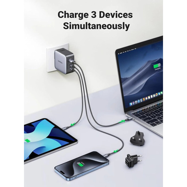 Фото - Мережевий зарядний пристрій UGREEN CD296 65W 3xUSB (2хUSB-C+USB-A) GaN Fast Charger Black/Grey (90409)