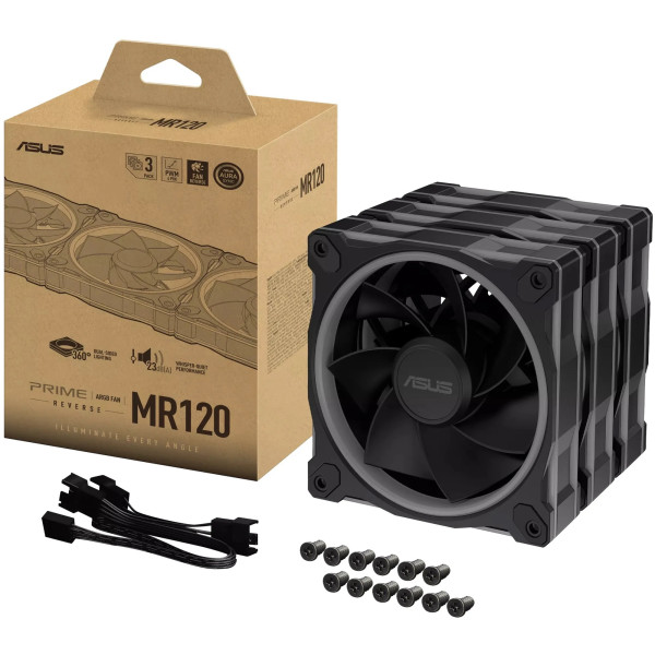Фото - Уценка - Корпусный вентилятор Asus PRIME MR120 REVERSE ARGB BLACK 3IN1 (90DA00L0-B09020)