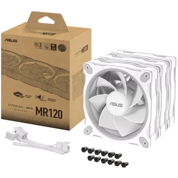Фото - Корпусный вентилятор Asus PRIME MR120 REVERSE ARGB WHITE 3IN1 (90DA00L3-B09020)