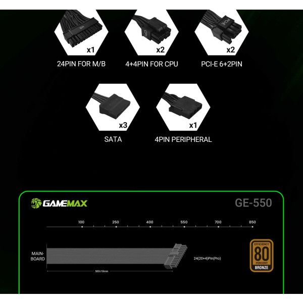 Фото - Блок живлення для ПК Gamemax 550W (GE-550)