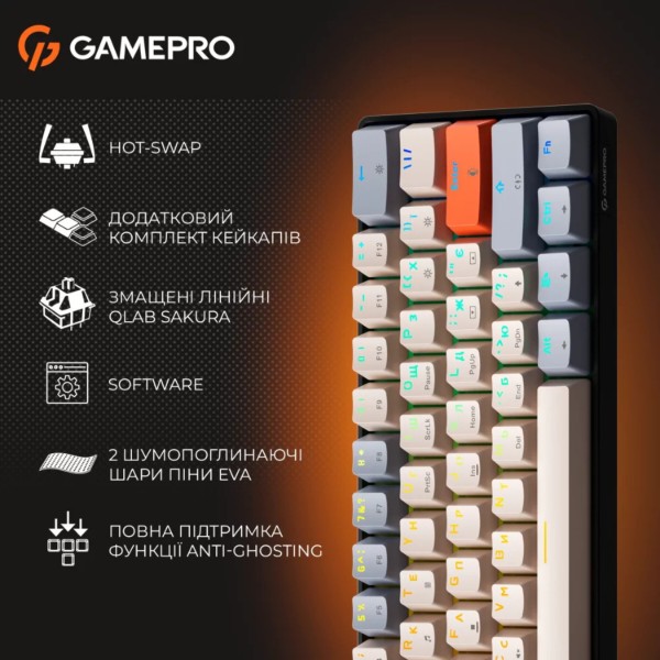 Фото - Клавіатура дротова ігрова GamePro MK130 V2 Infinity QLAB Sakura Black (MK130-V2-B-QS)