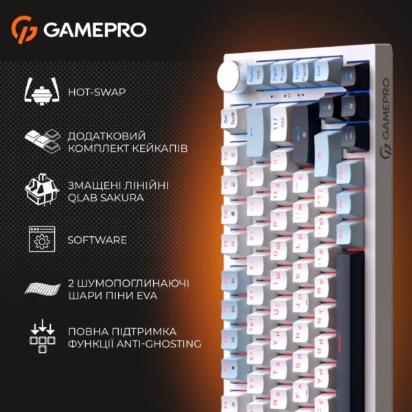 Фото - Клавиатура проводная игровая GamePro MK160 V2 Warden QLAB Sakura White (MK160-V2-BL-QS)