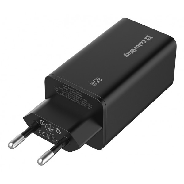 Фото - Сетевое зарядное устройство Colorway GaN3 Pro Power Delivery 2USB Type-C PDx3A;1USBx3A Black (CW-CHS039PD-BK)