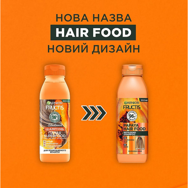 Фото - Шампунь жіночий Garnier Fructis Папайя Відновлення для пошкодженого волосся 350 мл (3600542290074)