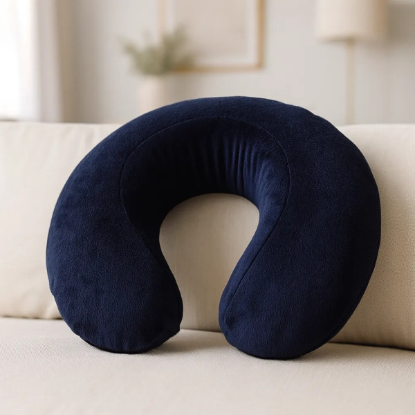 Фото - Подушка дорожня MirSon №8724 Velvet Line 28-0006 Navy blue Піна Memory Антиалергенна 30x37х10 см (2200006348092)