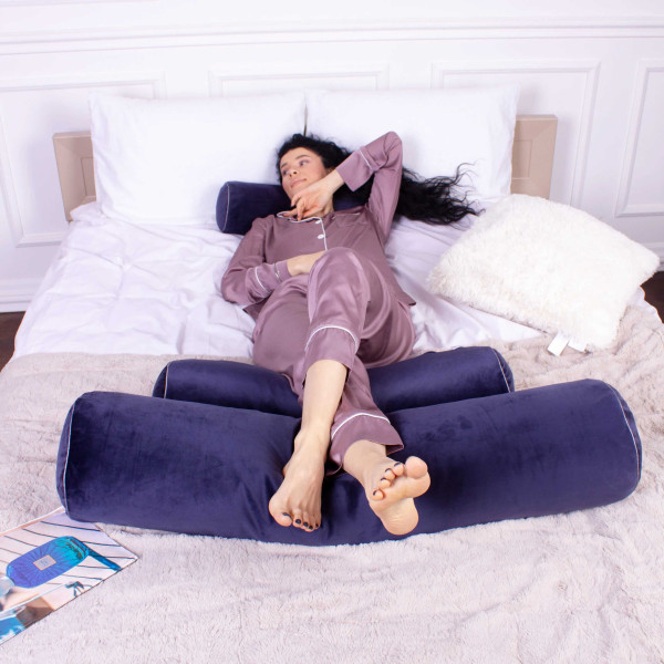 Фото - Подушка валик MirSon №8130 Velvet Line 28-0006 Navy blue EcoSilk 100х20 см (2200006249252)