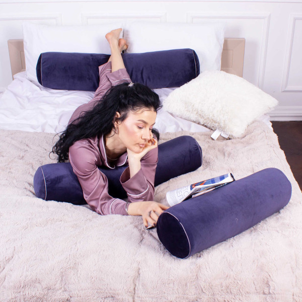 Фото - Подушка валик MirSon №8130 Velvet Line 28-0006 Navy blue EcoSilk 100х20 см (2200006249252)