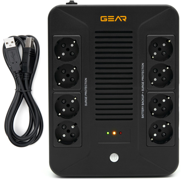 Фото - Джерело безперебійного живлення GEAR UPS 850VA, 510W, AVR, 8Schuko USB+RJ45 (GU-850PLUS6)