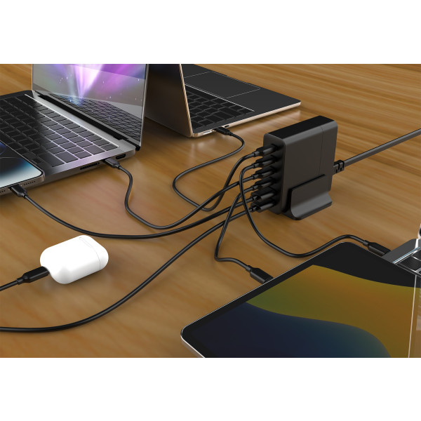Фото - Мережевий зарядний пристрій Gembird 2xUSB-A (QC3.0 18W)+4xType-C (PD 25W) Black (TA-UC-2A4C-PD75-01-BK)