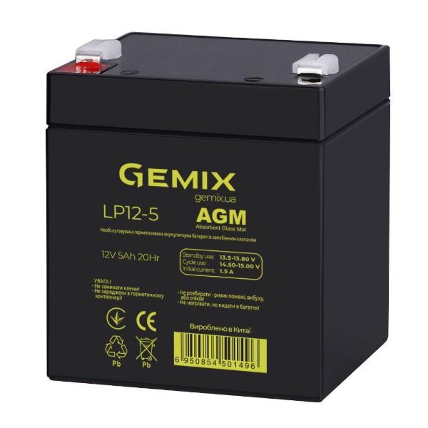 Фото - Аккумулятор для ИБП Gemix 12V 5.0 A AGM (LP12-5)