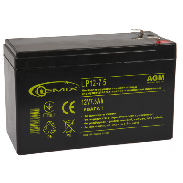 Фото - Аккумулятор для ИБП Gemix 12V 7.5AH (LP12-7.5) AGM