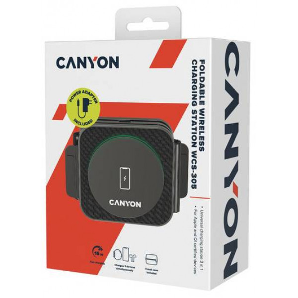 Фото - Бездротовий зарядний пристрій Canyon WS-305 3 в 1 QI Black (CNS-WCS305B)