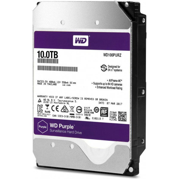 Фото - Жорсткий диск внутрішній Western Digital Purple 10TB 256MB 5400rpm 3.5 SATA III (WD100PURZ)