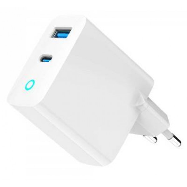 Фото - Мережевий зарядний пристрій Gembird 1хUSB-A (QC3.0 18W) + 1xType-C PD 65W (TA-UC-PDQC65L-W-01)