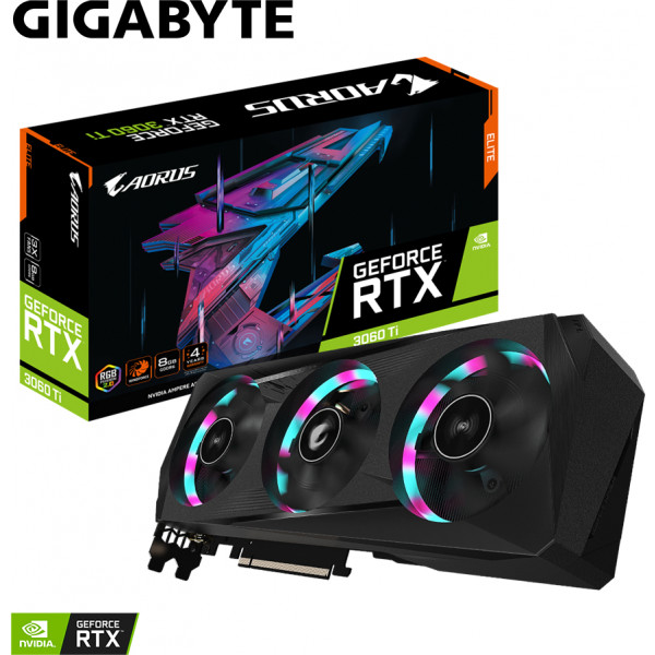 Фото - Видеокарта Gigabyte GeForce RTX 3060 TI 8GB GDDR6 AORUS ELITE  (GV-N306TAORUS_E-8GD_2.0)