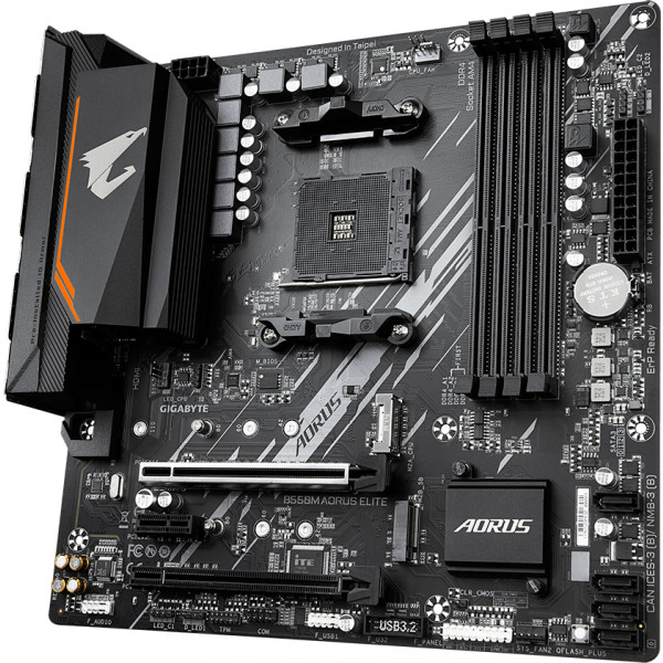 Фото - Материнська плата Gigabyte sAM4 AMD B550 4xDDR HDMI/DVI 2xM.2 (PCIe 4.0) USB 3.2 GbE LAN mATX (B550M AORUS ELITE)