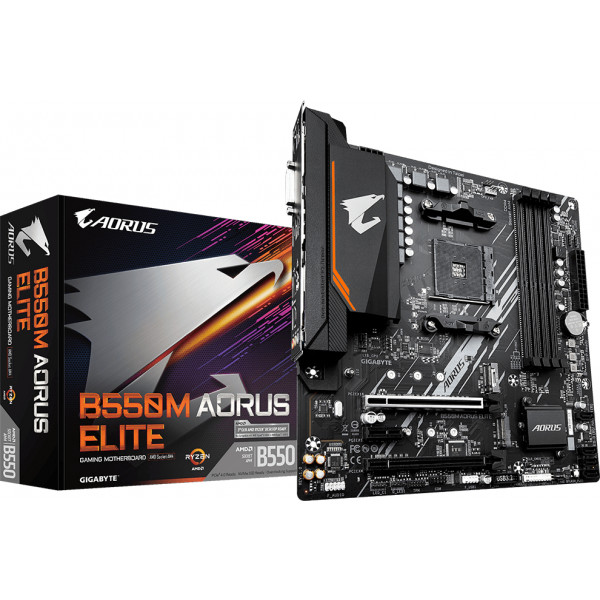 Фото - Материнська плата Gigabyte sAM4 AMD B550 4xDDR HDMI/DVI 2xM.2 (PCIe 4.0) USB 3.2 GbE LAN mATX (B550M AORUS ELITE)