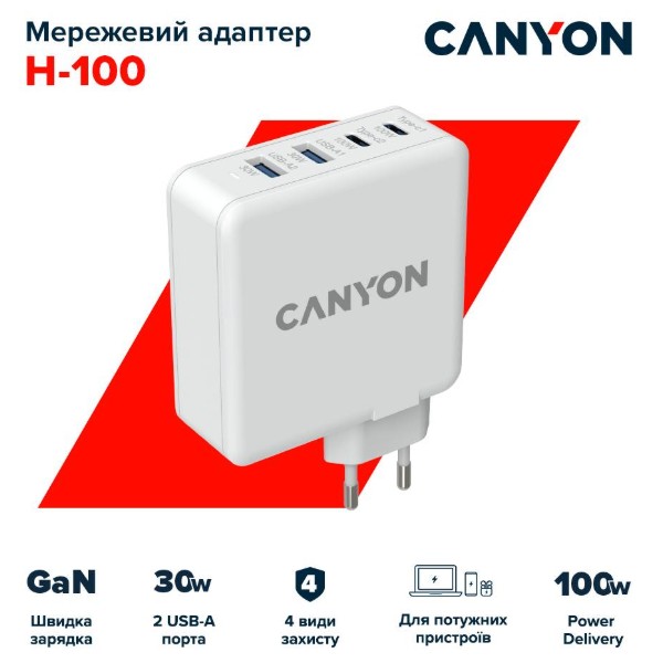 Фото - Мережевий зарядний пристрій Canyon CND-CHA100W01