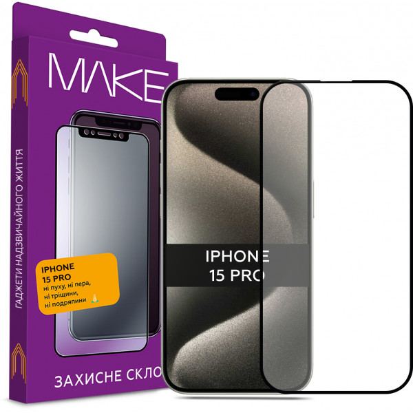 Фото - Захисне скло для смартфону MAKE Full Cover Full Glue Apple iPhone 15 Pro (MGF-AI15P)