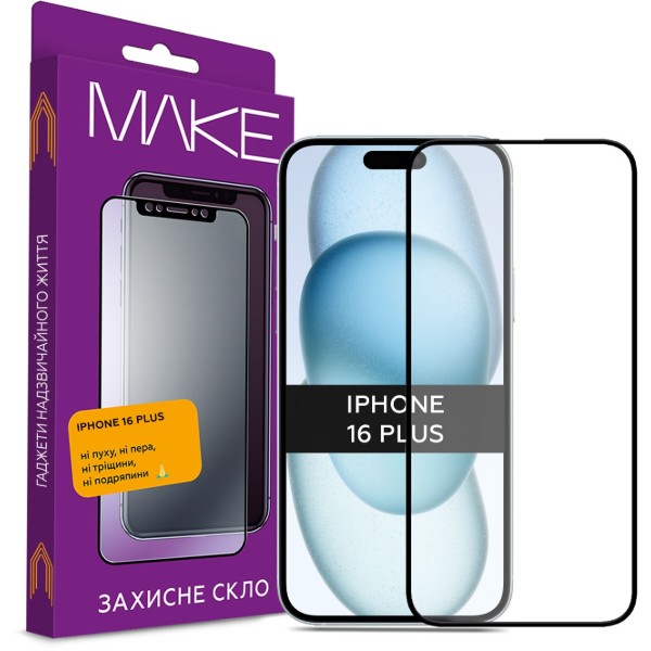 Фото - Защитное стекло для смартфона MAKE FCFG Apple iPhone 16 Plus (MGF-AI16PL) Фото - Защитное стекло для смартфона MAKE FCFG Apple iPhone 16 Plus (MGF-AI16PL)