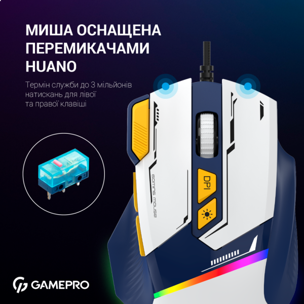Фото - Миша дротова ігрова GamePro GM300BL Blue-White