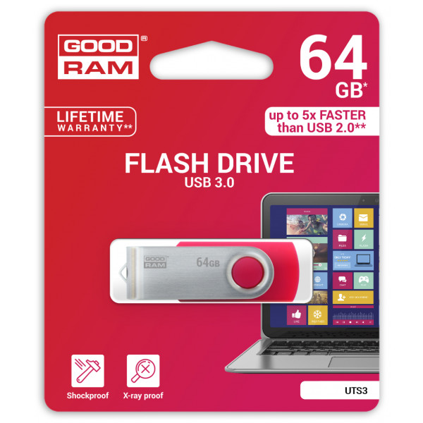 Фото - Флеш USB Goodram UTS3 Twister 64GB USB 3.0 Red (UTS3-0640R0R11)