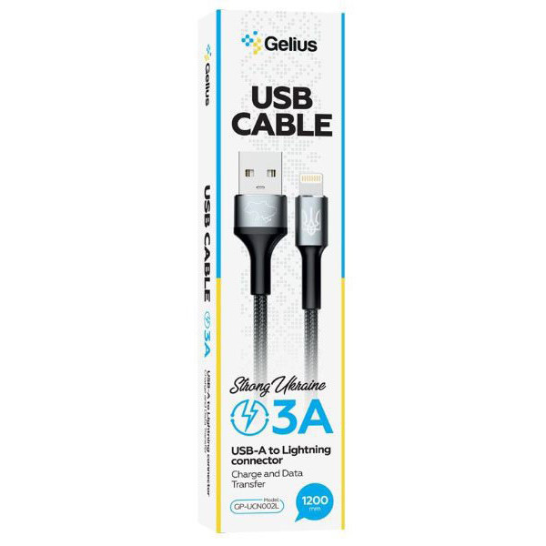 Фото - Кабель синхронізації даних Gelius USB Cable Gelius Strong Ukraine Lightning GP-UCN002L Black (1.2m) (3A)