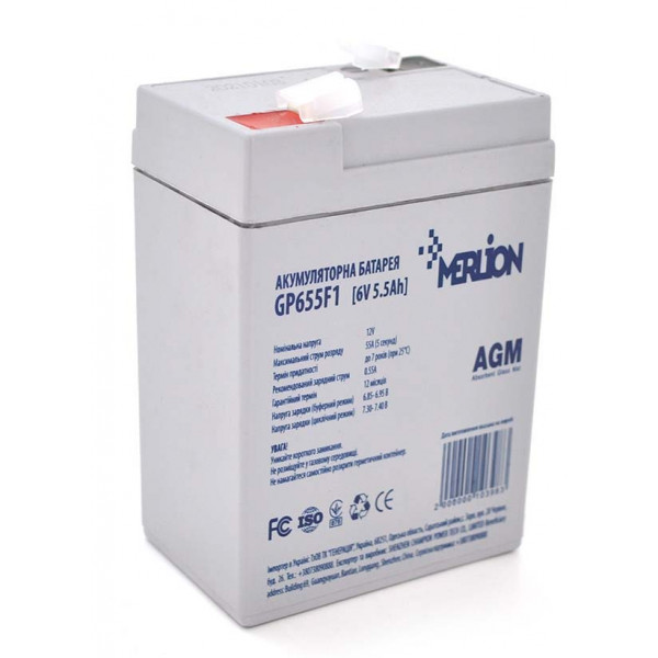 Фото - Акумулятор для ДБЖ Merlion 6V 5.5AH (GP655F1/10398) AGM Фото - Акумулятор для ДБЖ Merlion 6V 5.5AH (GP655F1/10398) AGM