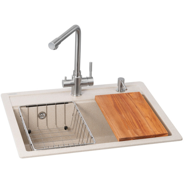 Фото - Мийка кухонна+змішувач GRANADO Optimal Artes terra (+ Badalona LUX inox + дозатор Redondo inox + кошик + дошка)