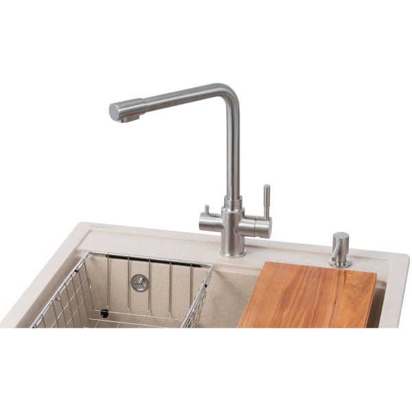 Фото - Мийка кухонна+змішувач GRANADO Optimal Artes terra (+ Badalona LUX inox + дозатор Redondo inox + кошик + дошка)