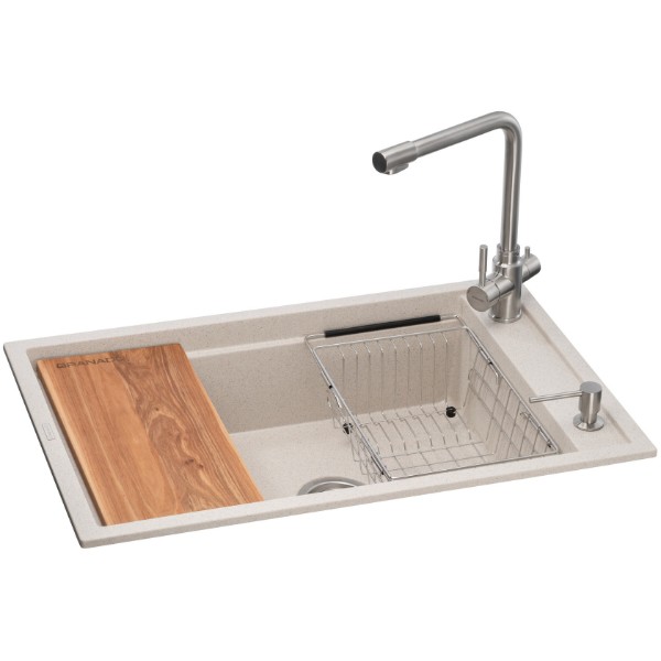 Фото - Мийка кухонна+змішувач+дозатор GRANADO Optimal Estella terra (+Badalona LUX inox+Redondo inox+кошик+дошка) Фото - Мийка кухонна+змішувач+дозатор GRANADO Optimal Estella terra (+Badalona LUX inox+Redondo inox+кошик+дошка)
