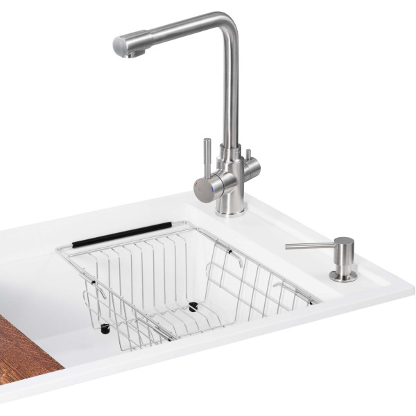 Фото - Мийка кухонна+змішувач GRANADO Optimal Estella white (+Badalona LUX inox + дозатор Redondo inox + кошик + дошка)