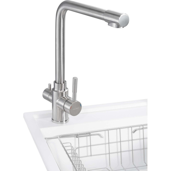 Фото - Мийка кухонна+змішувач GRANADO Optimal Estella white (+Badalona LUX inox + дозатор Redondo inox + кошик + дошка)