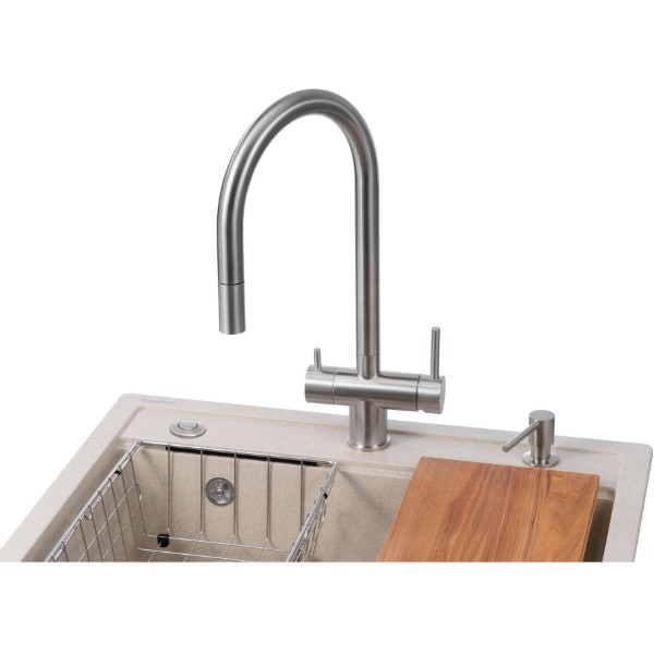 Фото - Мойка кухонная+смеситель GRANADO Royal Artes terra (+ измельчитель Algar + Ferrol inox + дозатор Redondo inox + корзина + доска)
