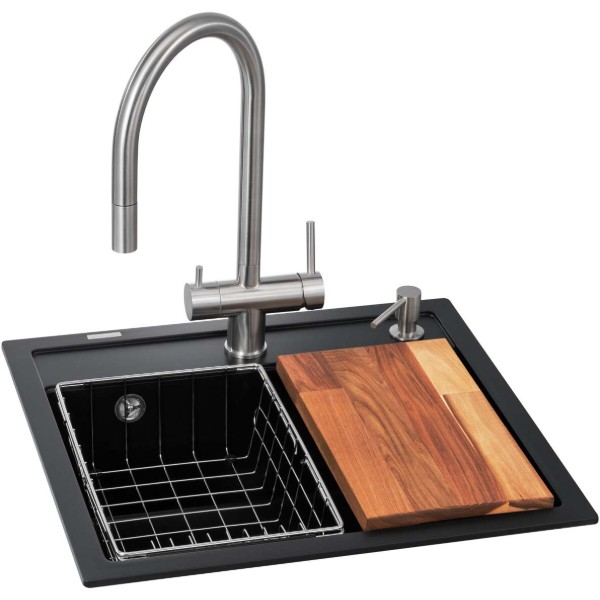 Фото - Мийка кухонна+змішувач GRANADO Royal Lerida black shine (+ подрібнювач Algar + Ferrol inox + дозатор Redondo inox + кошик + дошка) Фото - Мийка кухонна+змішувач GRANADO Royal Lerida black shine (+ подрібнювач Algar + Ferrol inox + дозатор Redondo inox + кошик + дошка)