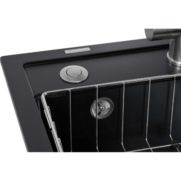 Фото - Мийка кухонна+змішувач GRANADO Royal Lerida black shine (+ подрібнювач Algar + Ferrol inox + дозатор Redondo inox + кошик + дошка)
