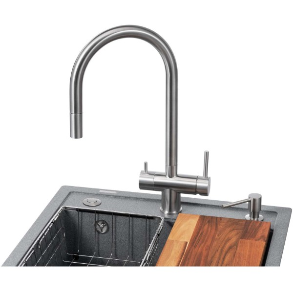 Фото - Мойка кухонная+смеситель GRANADO Royal Lerida grafito (+ измельчитель Algar + Ferrol inox + дозатор Redondo inox + корзина + доска)