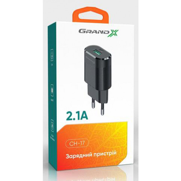 Фото - Мережевий зарядний пристрій Grand-X CH-17 1xUSB 2.1А Black