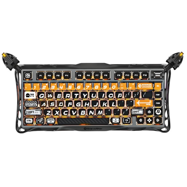 Фото - Клавиатура беспроводная игровая GravaStar Mercury K1 Pro 80keys, GravaStar x Kailh Speedy Mint, BT/WL/USB, RGB, CyberFlare (GSK1PRO_BO_BLK)