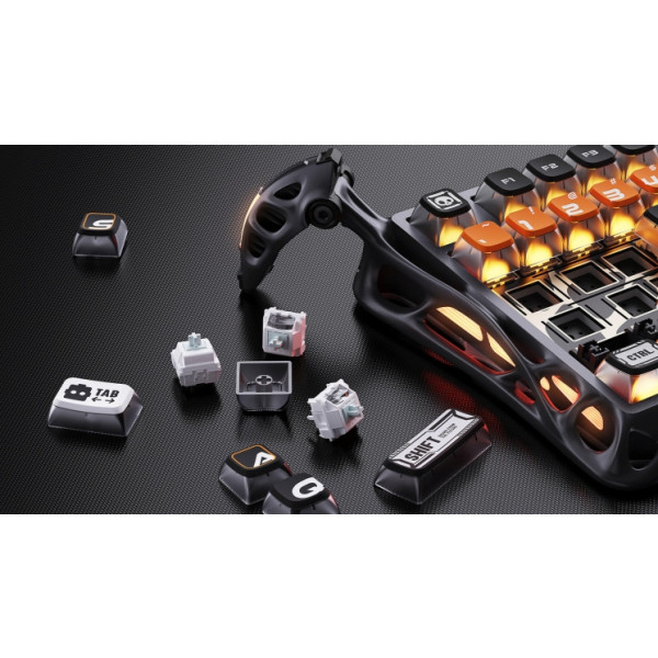 Фото - Клавиатура беспроводная игровая GravaStar Mercury K1 Pro 80keys, GravaStar x Kailh Speedy Mint, BT/WL/USB, RGB, CyberFlare (GSK1PRO_BO_BLK)