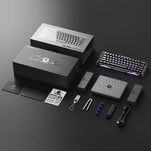Фото - Клавиатура беспроводная игровая GravaStar Mercury V60 Pro 60keys, GravaStar Blackcore, USB-A, 8k,RGB, GunMetal (GSV60PRO_XTAL_BLK)